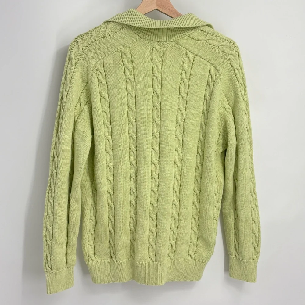 NWT Zara light lime green classic Cable knit collared sweater small pullover - Picture 2 of 9